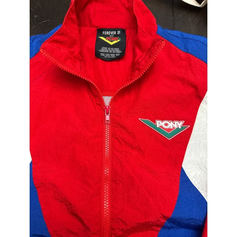 Forever 21 PONY Mens Colorblock Windbreaker Jacket Red Blue‎ White Large